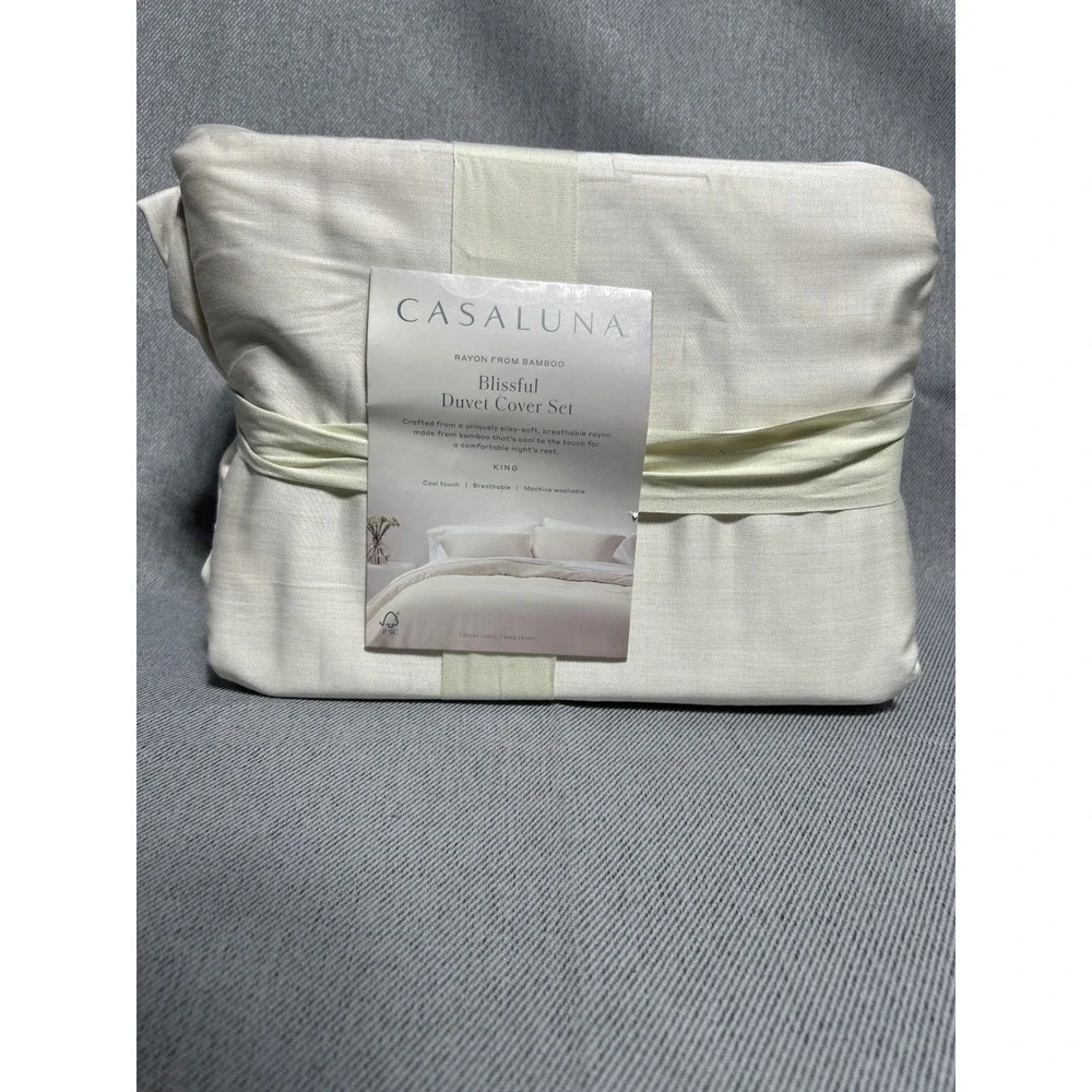 Casaluna Blissful Duvet Cover Set King Cream Rayon from Bamboo 3pc Bedding New